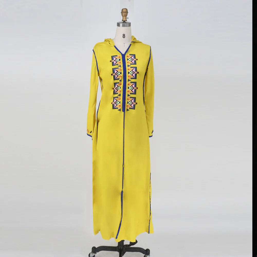 Muslim Embroidery Dress Jilaba Women Floral Hooded Fashion Elegant