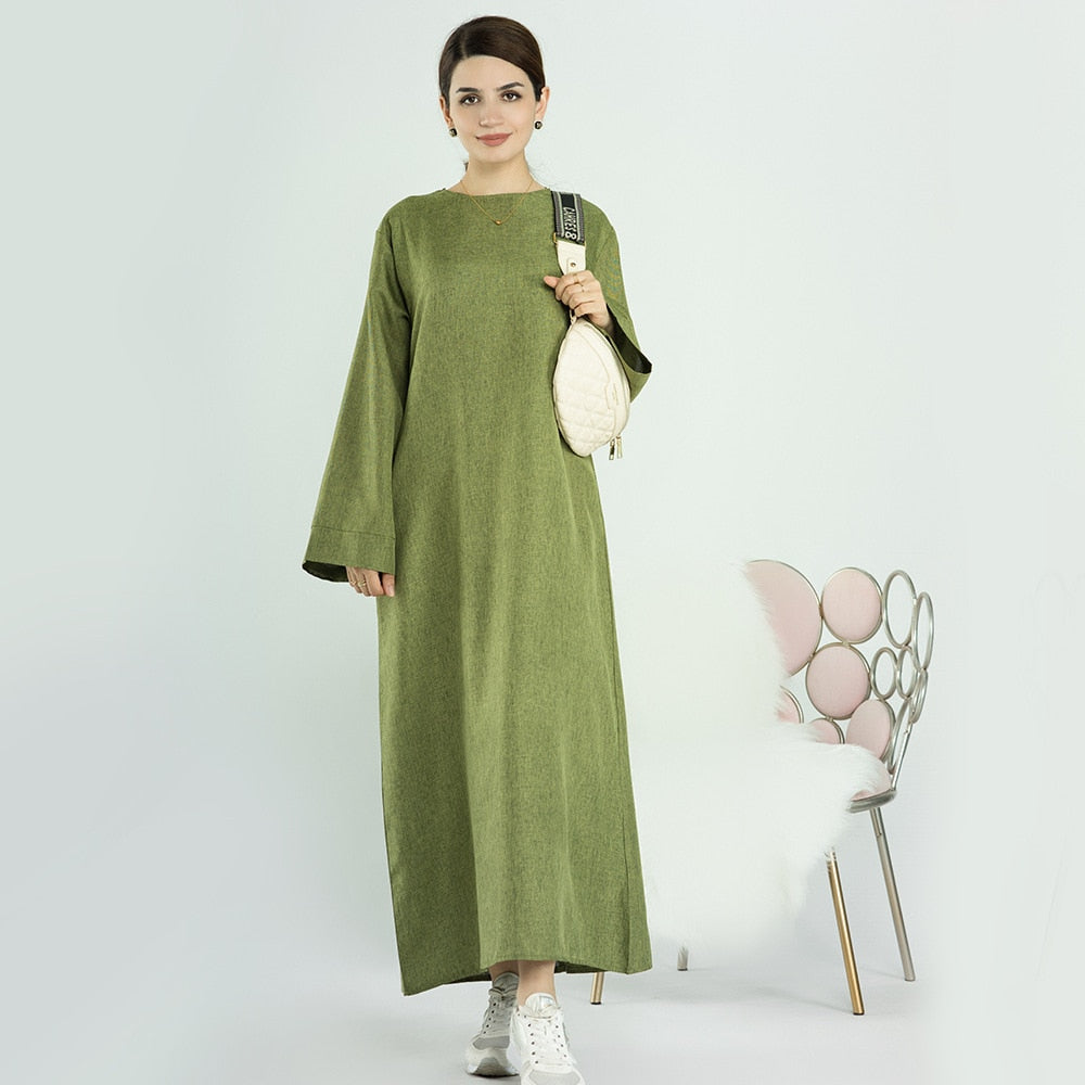 Abaya Dress Cotton Linen Loose Casual Maxi Dresses for Women