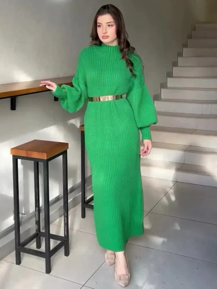 Knitted Long Dress Green