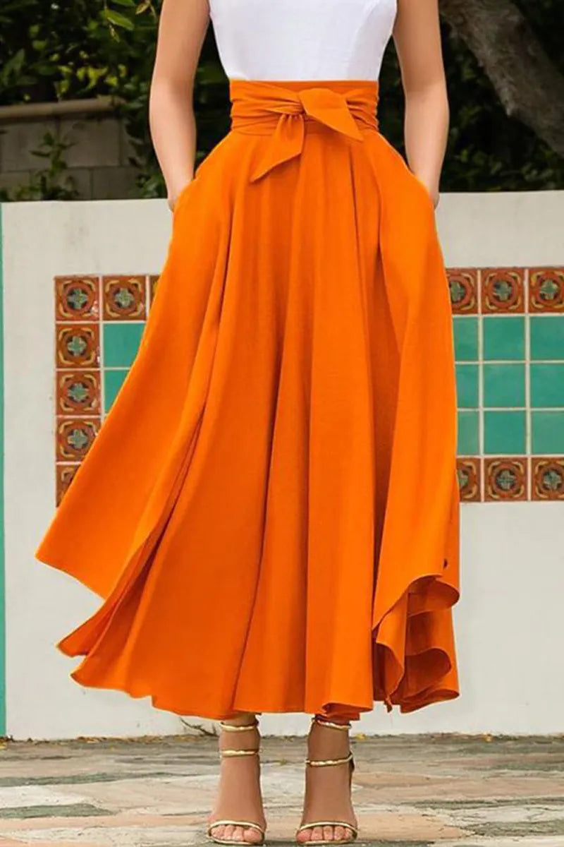Falda larga plisada naranja