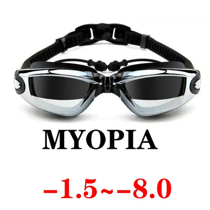 Adult Myopia Swimming Goggles Earplug Pool Glasses Anti Fog