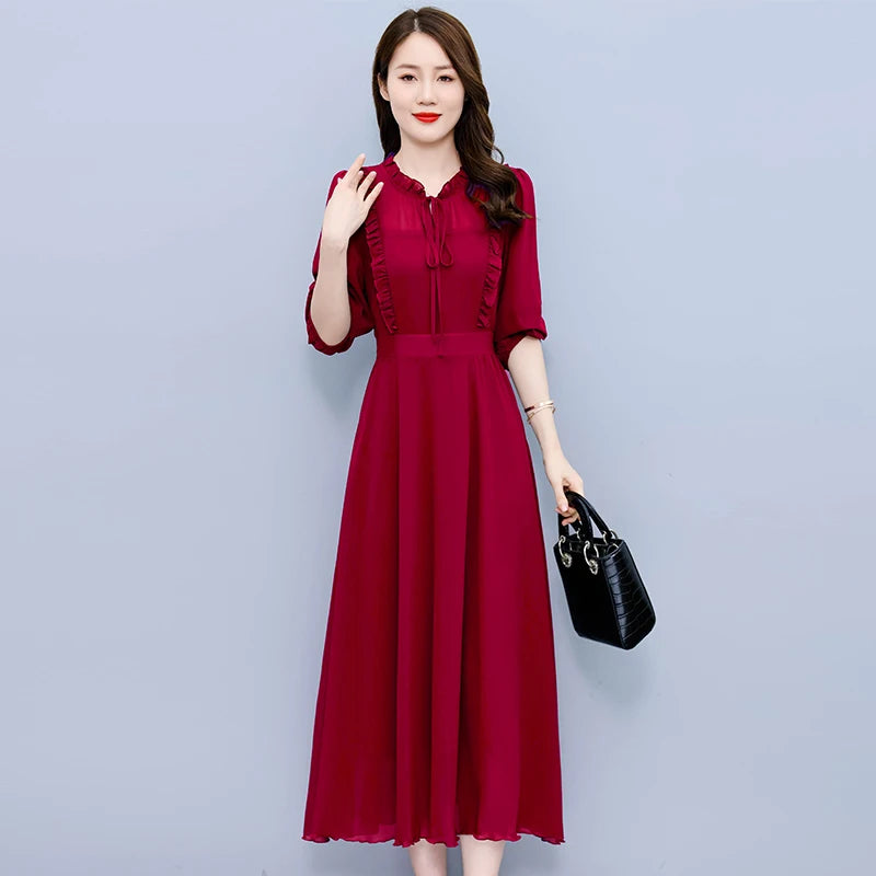 Chiffon Dress Burgundy