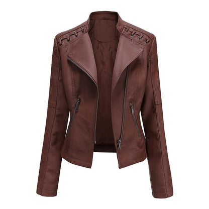 Pu Faux Women's Leather Jackets Long Sleeve Zipper Slim