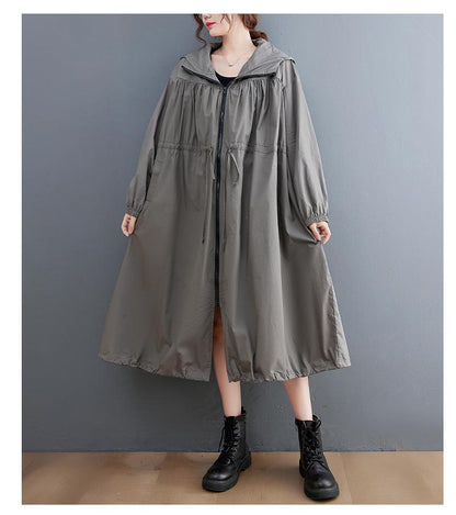 Oversized Black Casual British Style Fashion Hooded Mid-length Coat