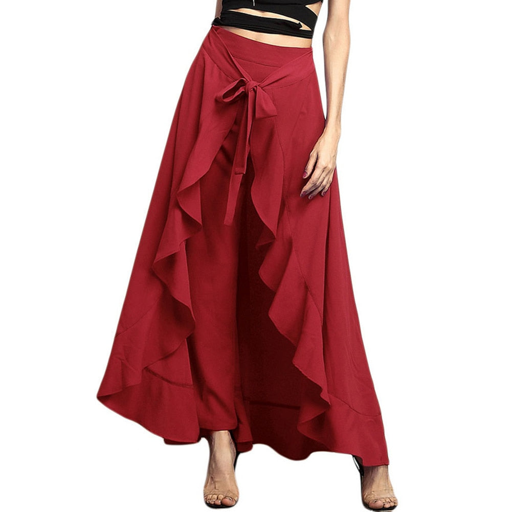High Waist Irregular Loose Pure Color Female Pant Skirt