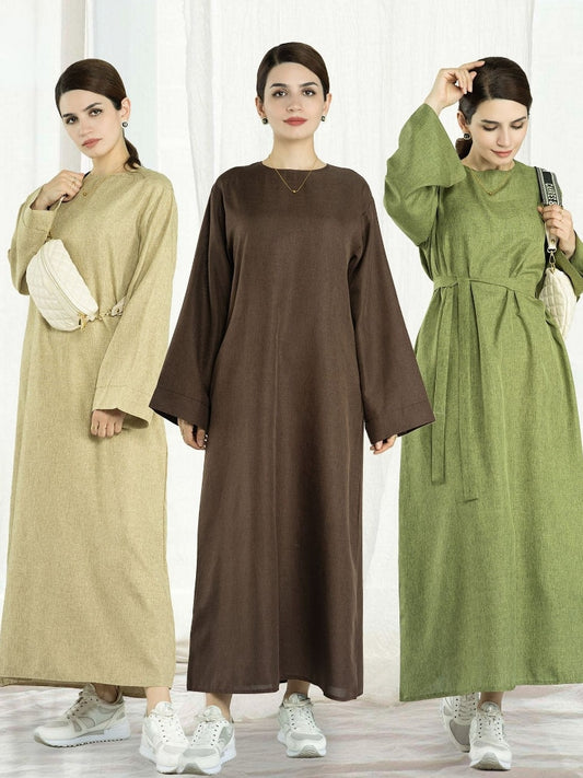 Abaya Dress Cotton Linen Loose Casual Maxi Dresses for Women