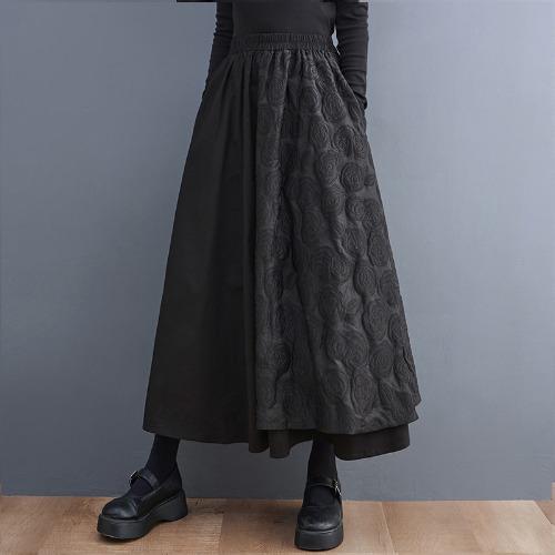 Loose Stitching Elastic Waist Office Lady A-line Skirt