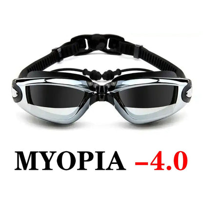 Adult Myopia Swimming Goggles Earplug Pool Glasses Anti Fog