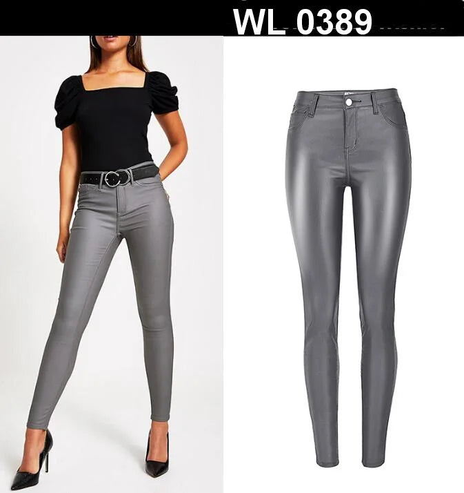 Faux Leather Pants Gray