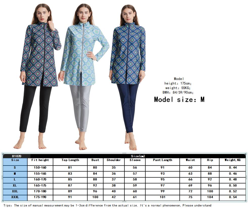 S-3XL Muslim Lady Printing Long Sleeves Swimming Clothes