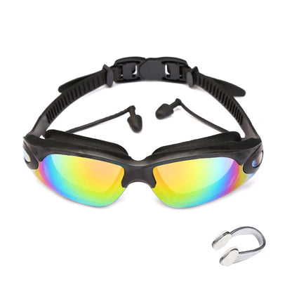 Swimming Glasses with Earplugs Nose Clip Electroplate Waterproof