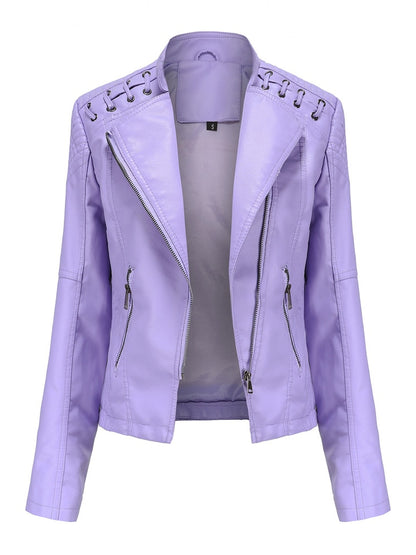 Pu Faux Leather Jackets Motorcycle Suit Casual Slim for Women