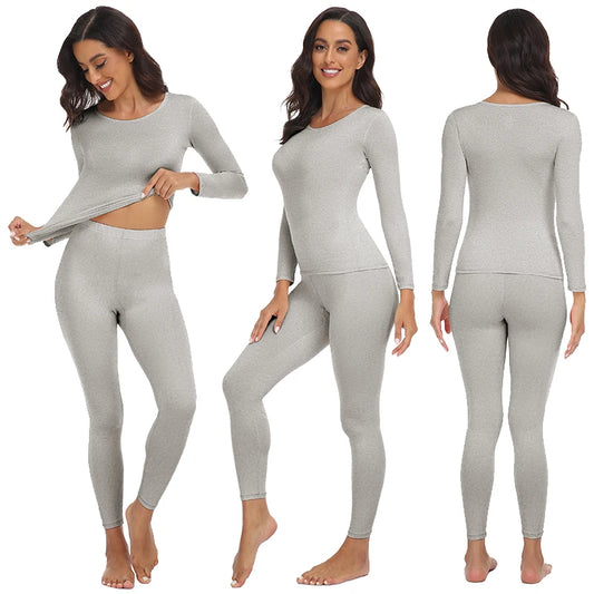 Women's Thermal Underwear Base Layer Fleece Lined Soft 2 Pieces Set
