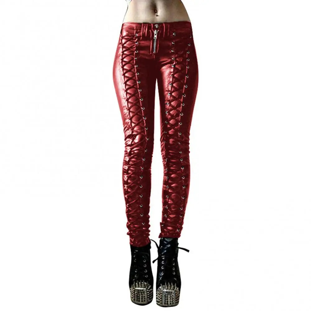 Faux Leather Trousers Red