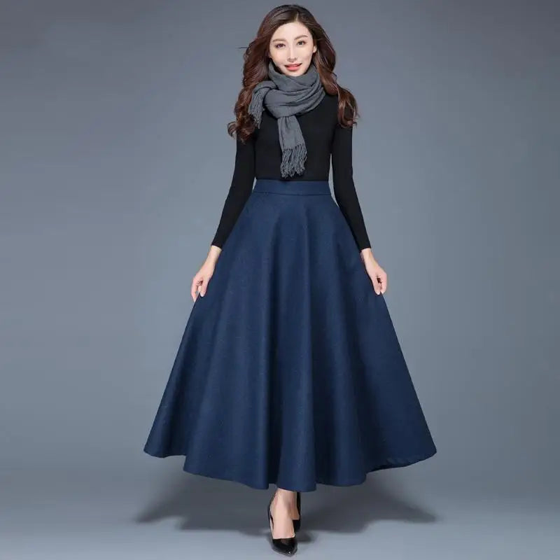 Falda larga de lana azul