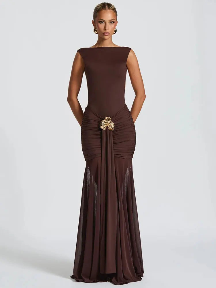Long Elegant Dress Brown