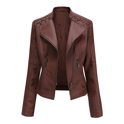 Leather Jacket Women Slim Fit PU Leather Short Coat