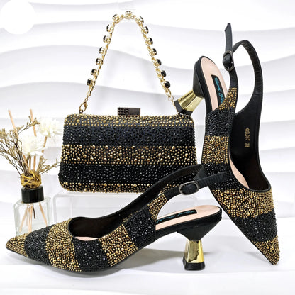 Conjunto de Bolso y Zapatos de fiestas Gold Black