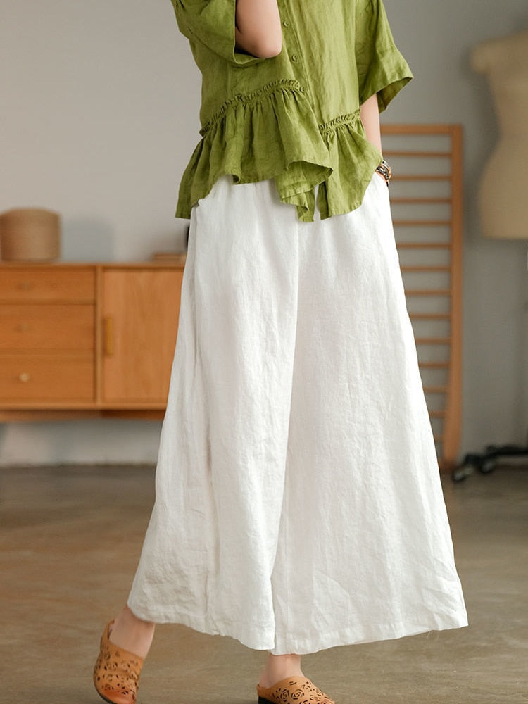 Cotton Linen Home Wear Loose Pants for Women