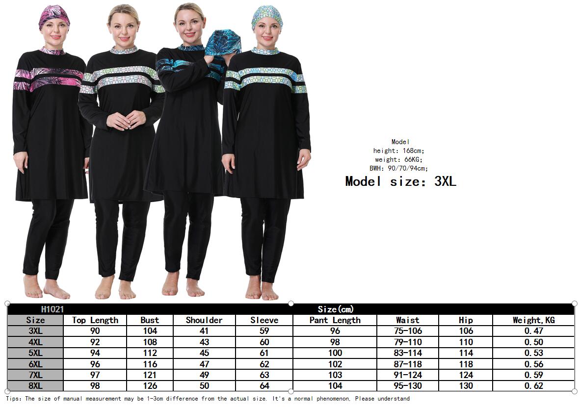 3XL-8XL Muslim Lady Printing Long Sleeves Round Collar