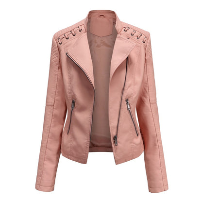 Leather Jacket Women Slim Fit PU Leather Short Coat