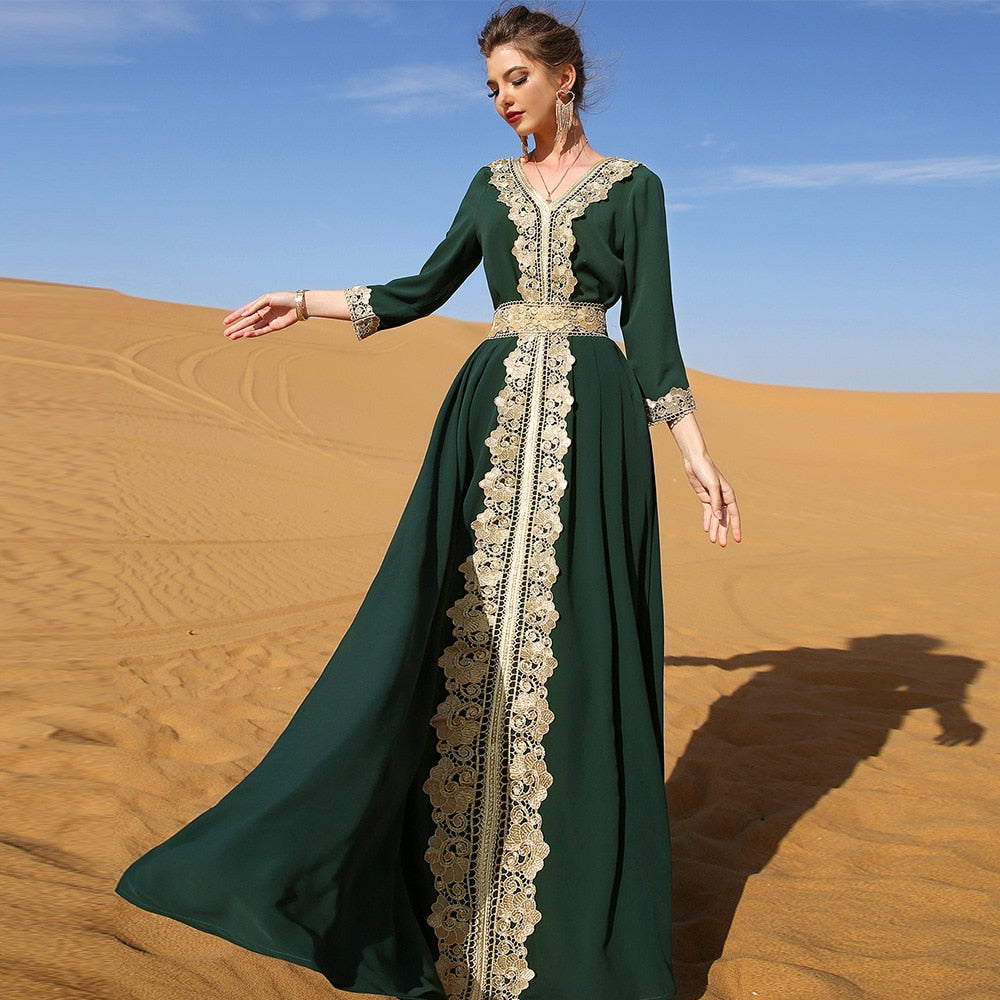 Kaftan Luxurious  Women Embroidery Elegant Long Sleeve
