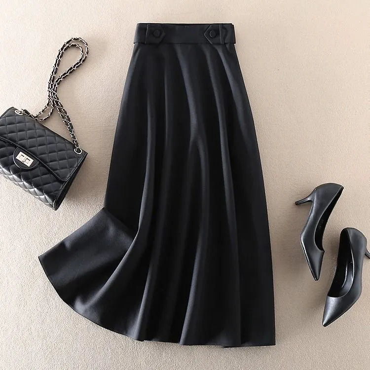 Falda larga de cintura alta negra