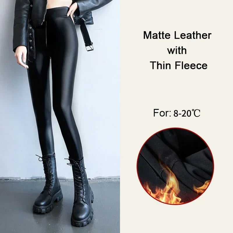 Legging de cuero PU Matte Leather with Tin Fleece 8-20ºC