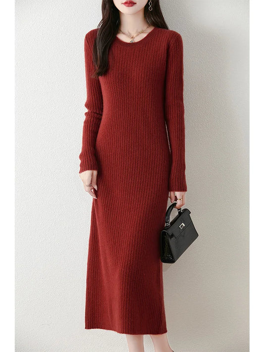 Wool Dress Brick Red