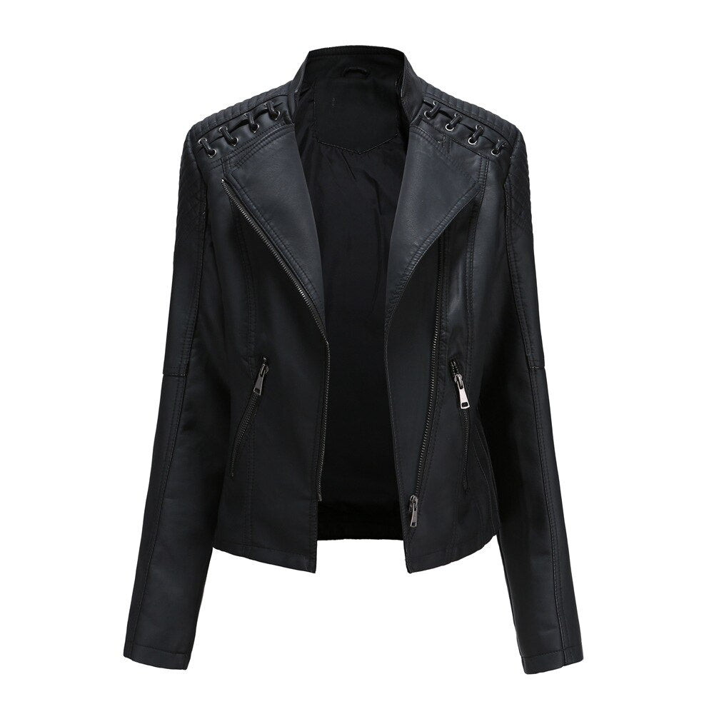 Leather Jacket Women Slim Fit PU Leather Short Coat