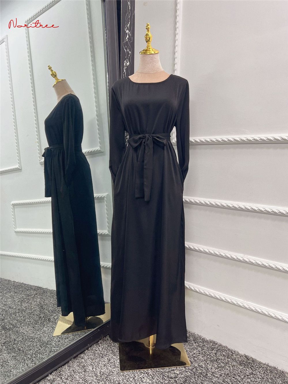 Muslim Dress Full Length Flare Sleeve Soft Shiny Abaya