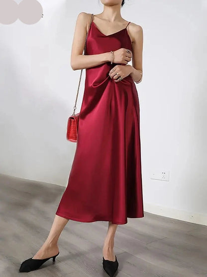 Vestido Satinado Wine Red