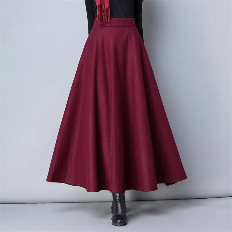 Falda larga de lana rojo tinto