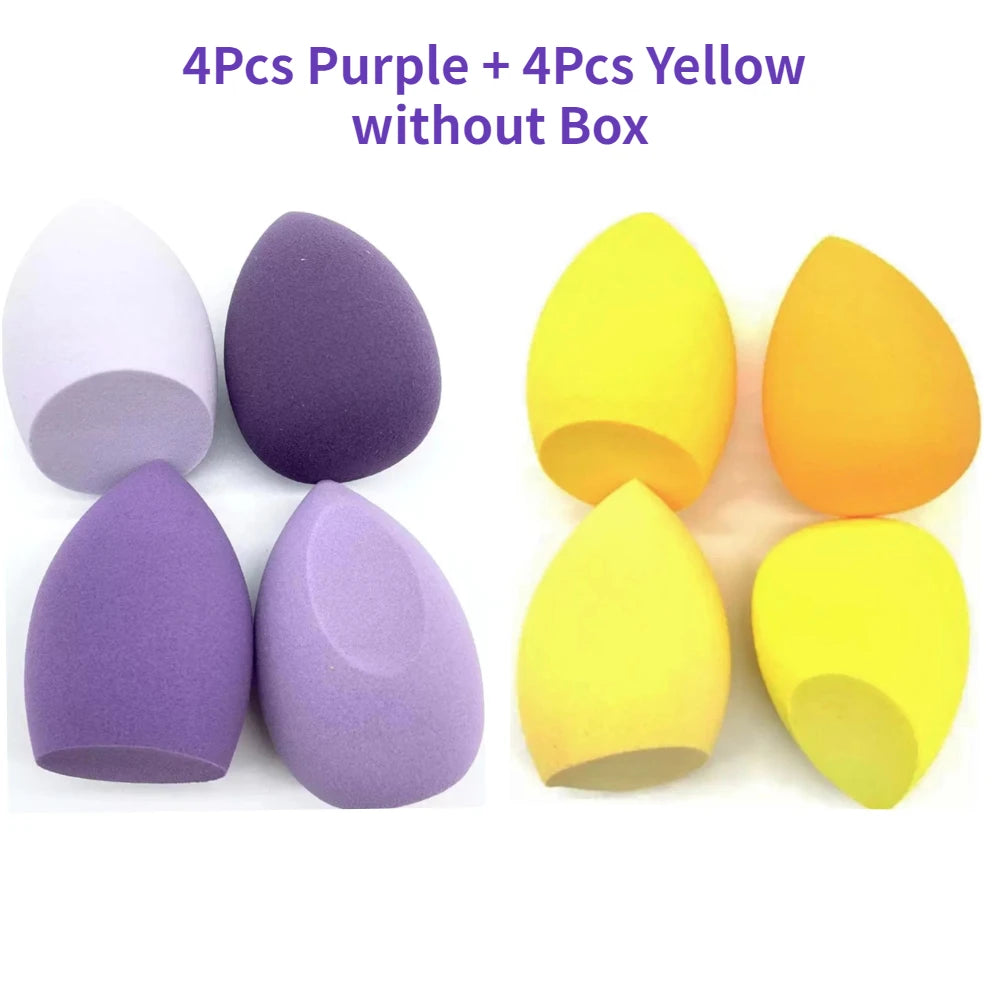 Esponja de maquillaje 4Pcs Purple + 4Pcs Yellow without Box
