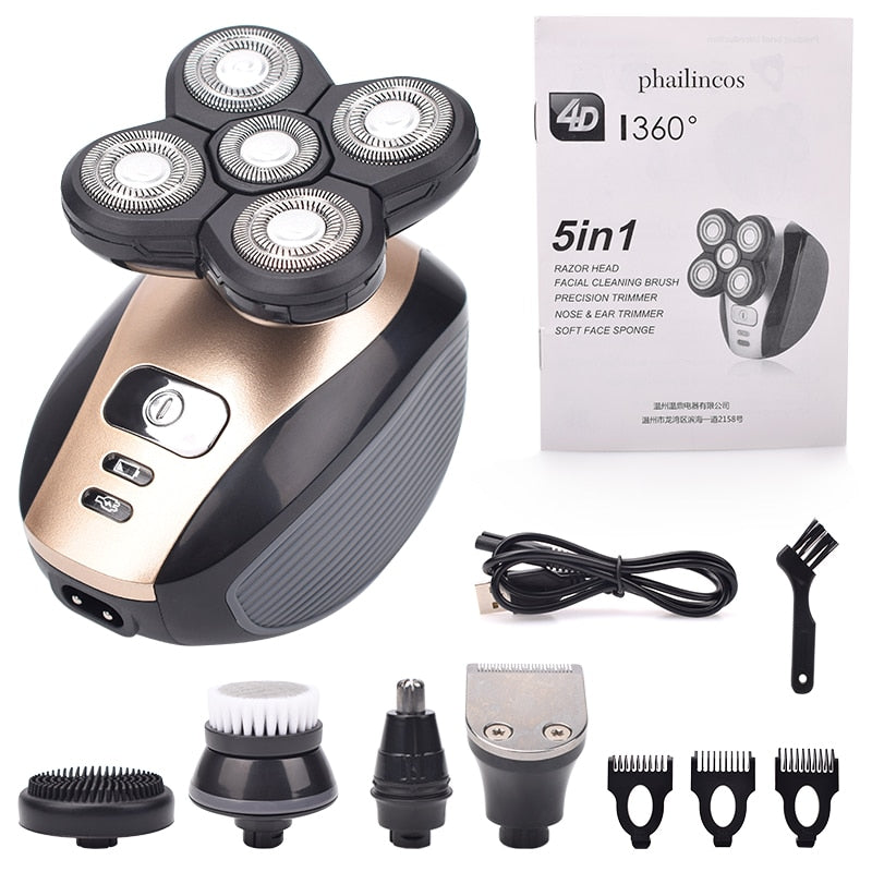 5 In 1 4D Men's Rechargeable Bald Head Electric Shaver 5 Floating