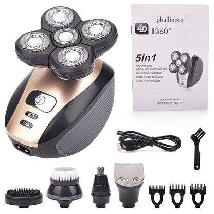 5 In 1 4D Men's Rechargeable Bald Head Electric Shaver 5 Floating