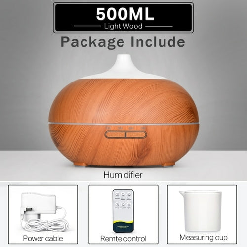 550 500 400 Aromatherapy Essential Oil Diffuser Wood Grain Remote