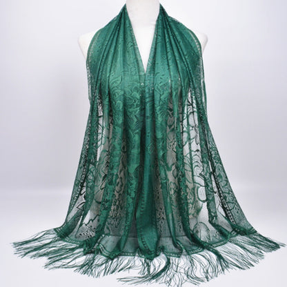 Hijab Scarf Shawl Wraps Pure color lace hollow fringed Long scarf