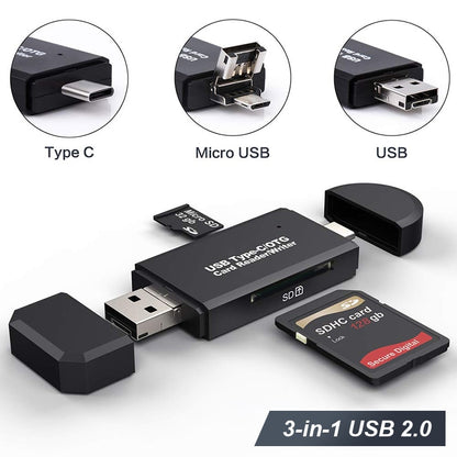 Universal 3 in 1 Card Reader Type C & Micro USB & USB to Micro SD TF