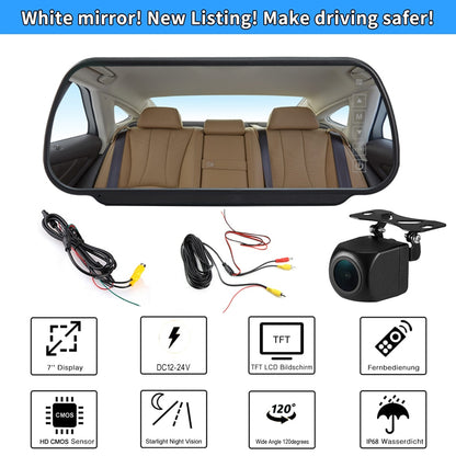 Car Rear View Parking White Mirror Monitor with Night Vision