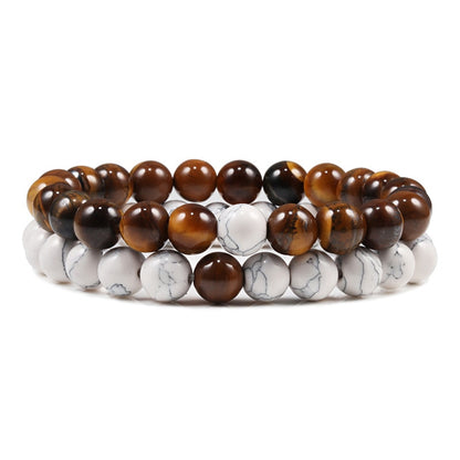 Set Bracelet Couples Natural Lava Stone Tiger Eye Beaded Yoga