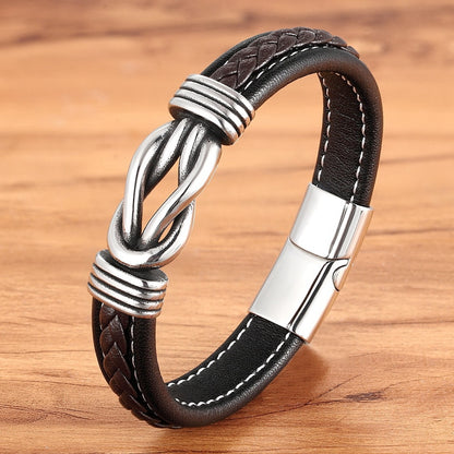 Men's Leather Bracelet Stainless Steel