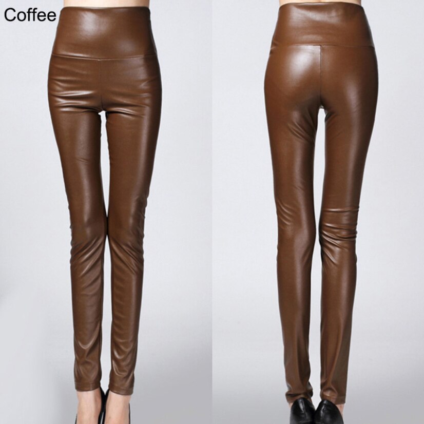 Faux Leather Leggings High Waist PU Fleece Female Plus Size Trousers