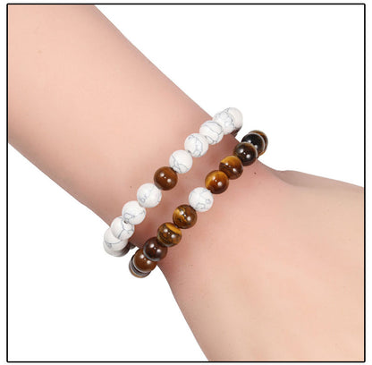 Set Bracelet Couples Natural Lava Stone Tiger Eye Beaded Yoga