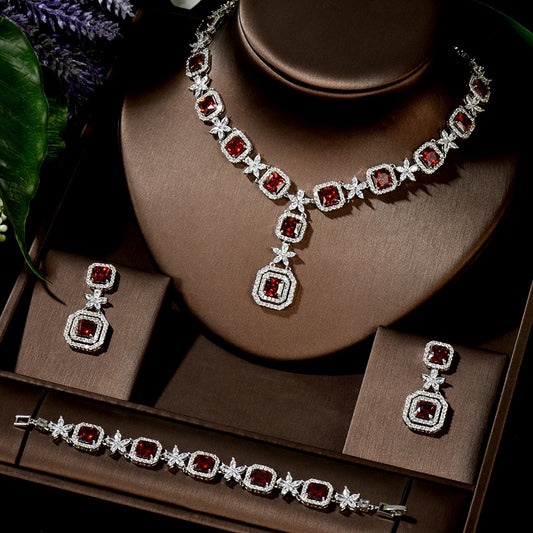 Trendy 3pcs Square Shape Jewelry Sets Full Cubic Zirconia