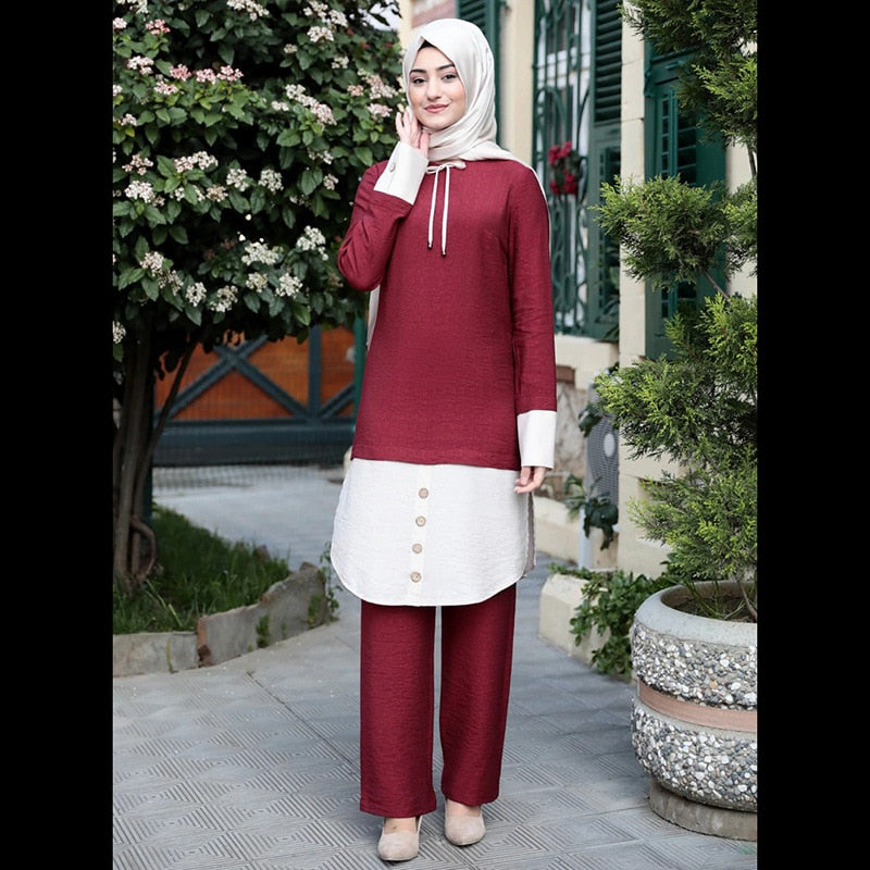 Women Muslim Pants Abaya Patch Designs 2 Pieces Set