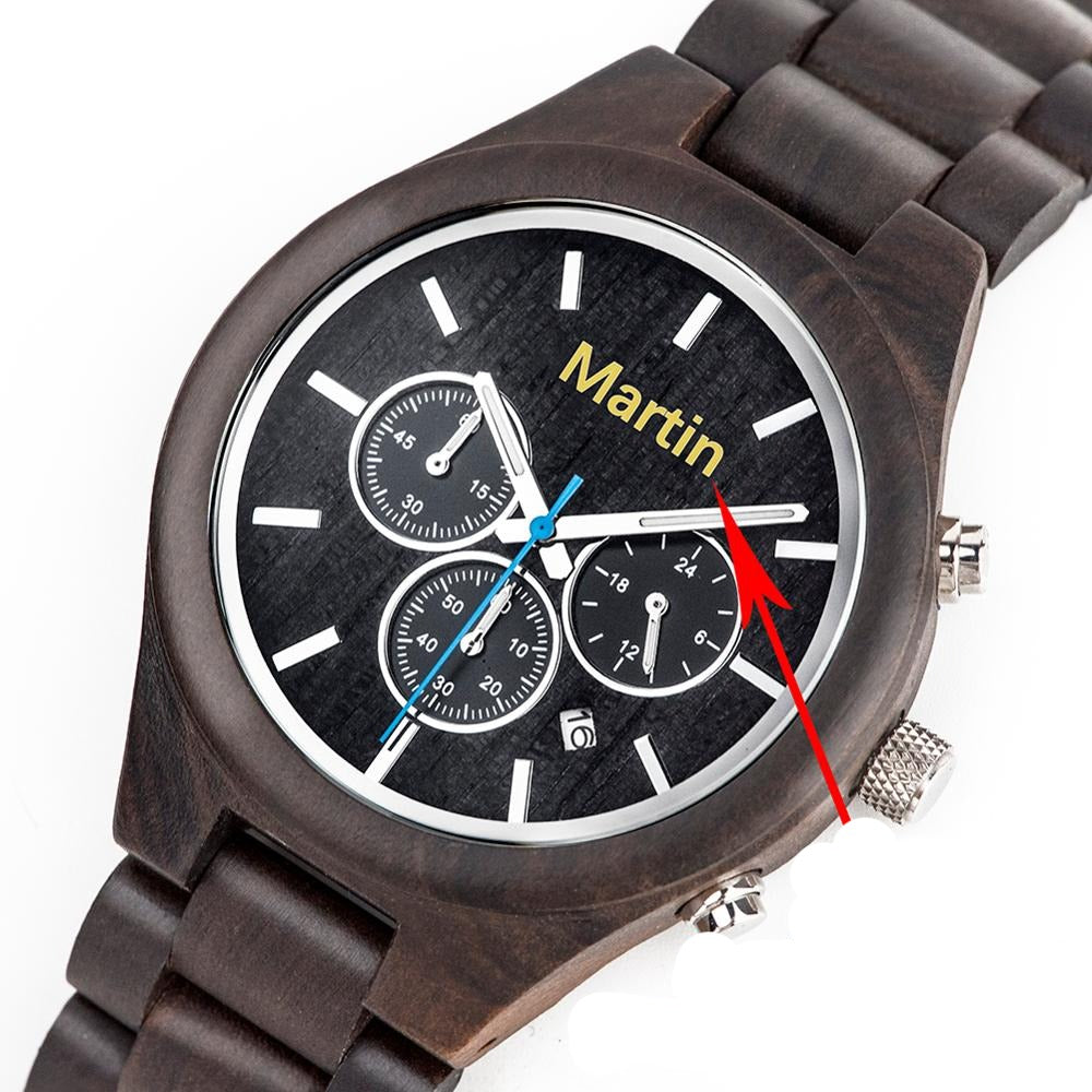 Wood Man's Watches Chronograph Calendar Wristwatch