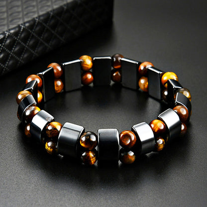 Double Hematite Tiger's Eye Bracelets Natural Energy Stone Jewelry