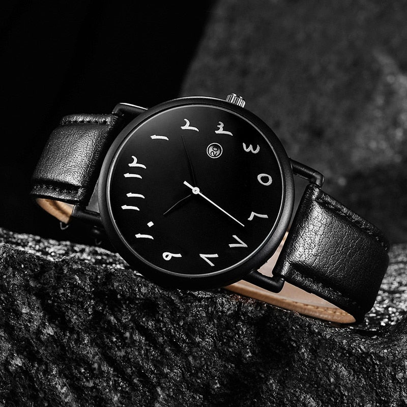 Mens Watches Luxury Brand Leather Wristwatch Arabic Numerals