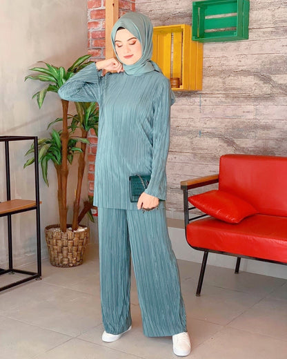 Muslim Fashion Blouse and Pants Abaya 2 Piece Set